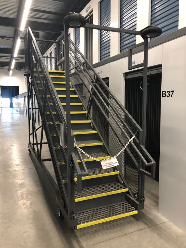 rolling staircase for mezzanine storage